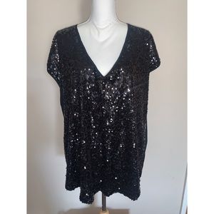 New York & Company Sequined Black Top 2XL